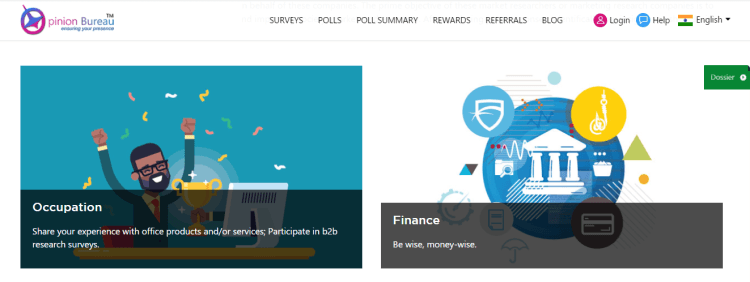 Screenshot from Opinion Bureau - online surveys for money